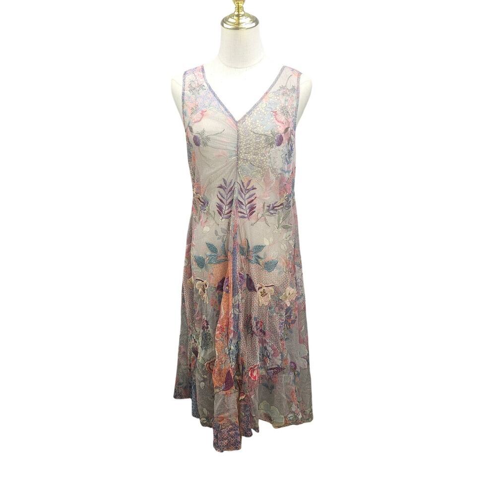 Johnny Was Biya Arlette Mesh Dress MISSING SLIP Boho Artsy Size Medium